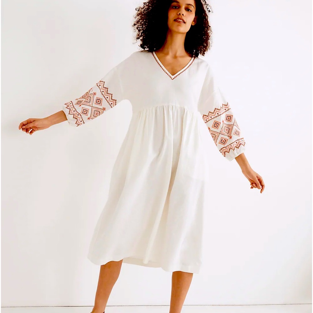 Madewell Sz L embroidered sleeve midi dress